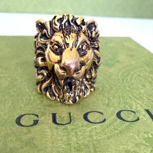 Gucci Gold-tone Brass Lion Head Ring - IT Size 19 = 9.5 US